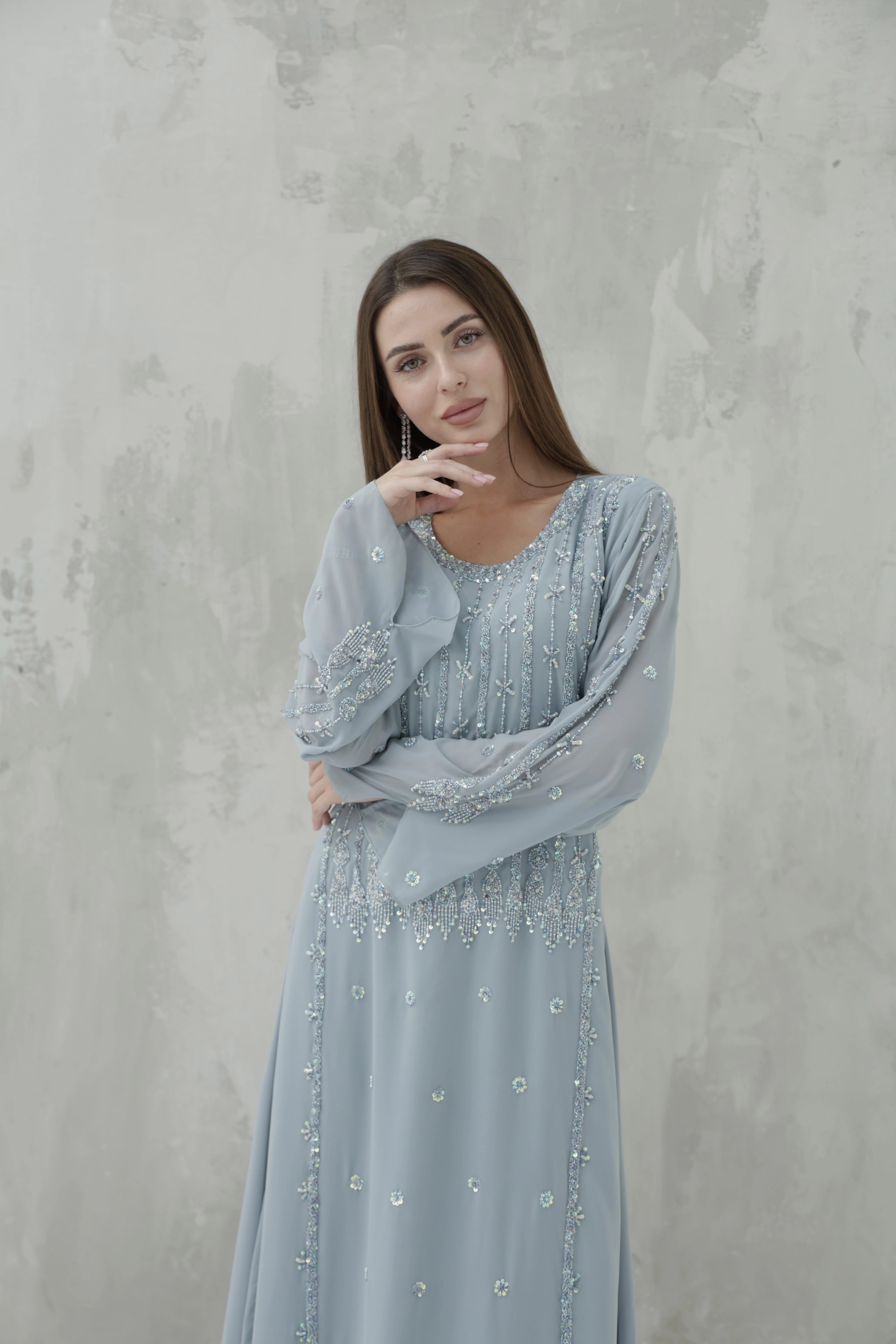 قفطان مغربي ازرق سماوي 