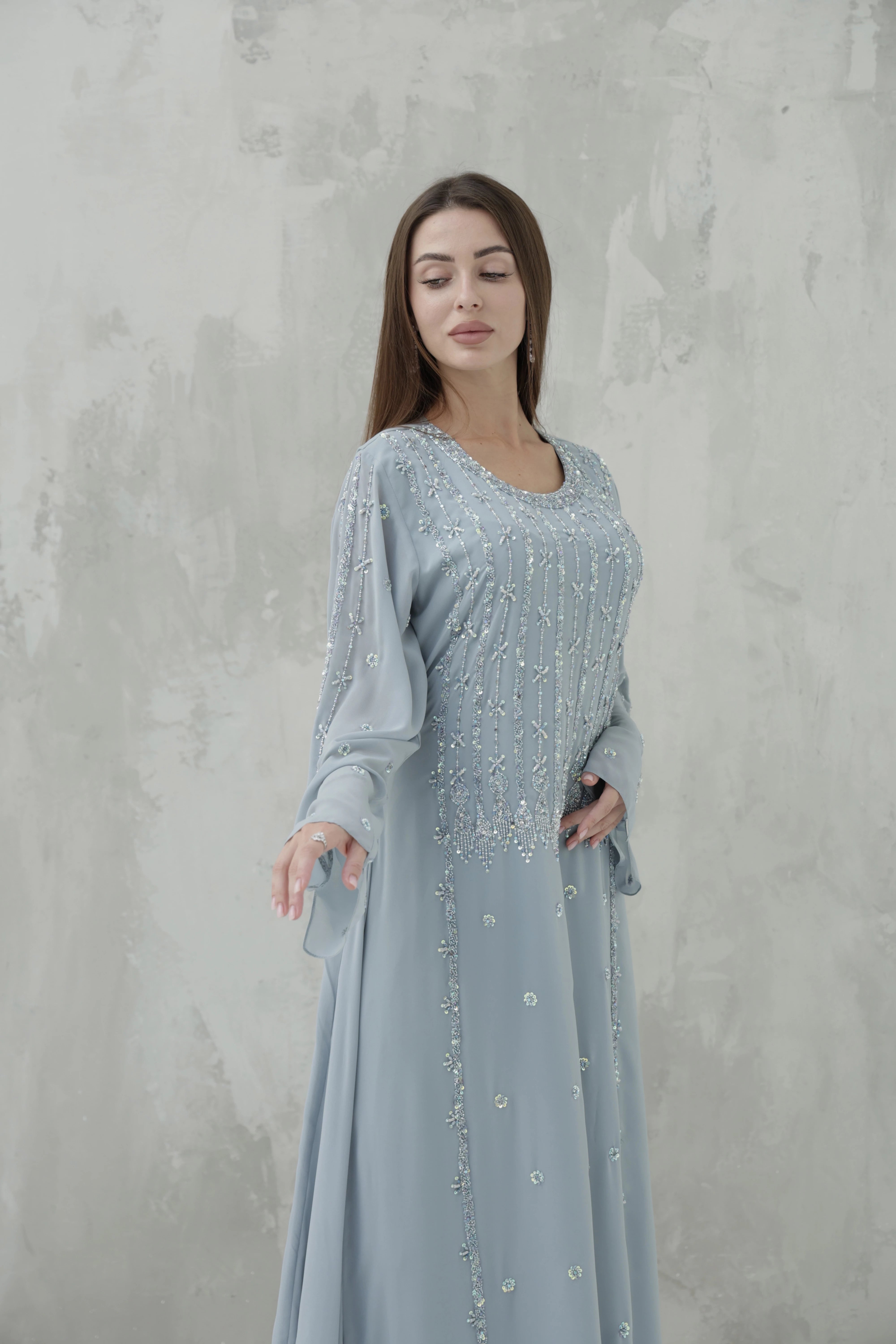 قفطان مغربي ازرق سماوي 